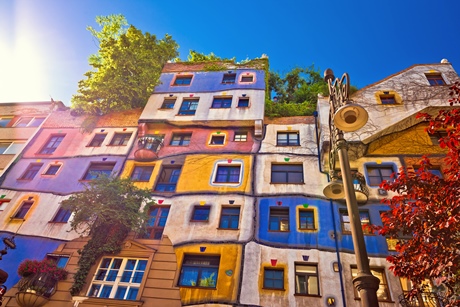 Colorful Hundertwasserhaus architecture of Vienna